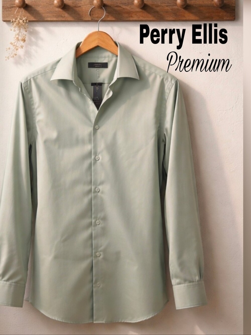 Perry Ellis Premium Men's Light Gray Dress Shirt 15.5 Slim Fit NWT